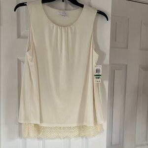 Charter Club Ivory Sleeveless Blouse with Lace Trim